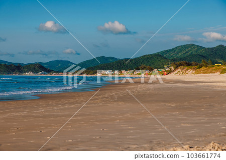 Sand beach and blue ocean with surfing waves in Brazil Sand beach and blue ocean with surfing waves in Brazil 103661774