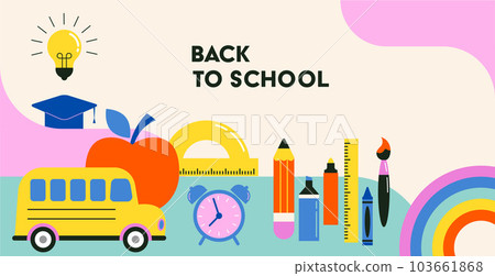 Vibrant Color Back To School background concept design. Geometrical flat style illustration, banner Vibrant Color Back To School background concept design. Geometrical flat style illustration, banner 103661868