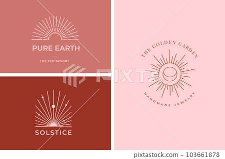 Bohemian linear sun logos, icons and symbols, minimalist arc and window design templates, geometric Bohemian linear sun logos, icons and symbols, minimalist arc and window design templates, geometric 103661878