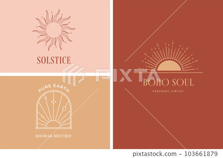 Bohemian linear sun logos, icons and symbols, minimalist arc and window design templates, geometric Bohemian linear sun logos, icons and symbols, minimalist arc and window design templates, geometric 103661879