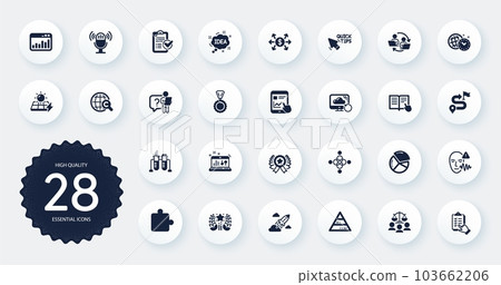 Set of Education icons, such as Sound check, Checklist and Court jury flat icons. Microphone, Voice wave, Recovery cloud web elements. Solar panels, Ranking, Chemistry beaker signs. Vector Set of Education icons, such as Sound check, Checklist and Court jury flat icons. Microphone, Voice wave, Recovery cloud web elements. Solar panels, Ranking, Chemistry beaker signs. Vector 103662206