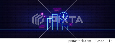 Neon light glow effect. Decreasing graph line icon. Column chart sign. Crisis diagram symbol. 3d line neon glow icon. Brick wall banner. Decreasing graph outline. Vector 103662212