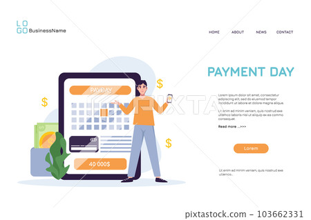 Payment calendar with coin. Illustration of happy women after get money for payday concept Payment calendar with coin. Illustration of happy women after get money for payday concept 103662331