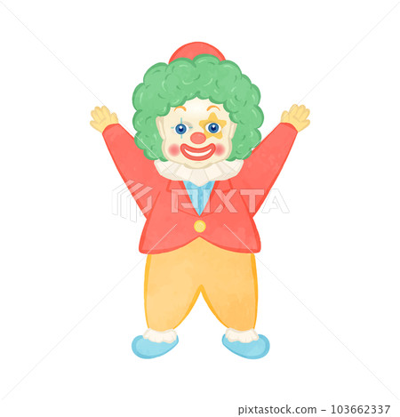 一個可愛的小丑說萬歲的插圖 103662337