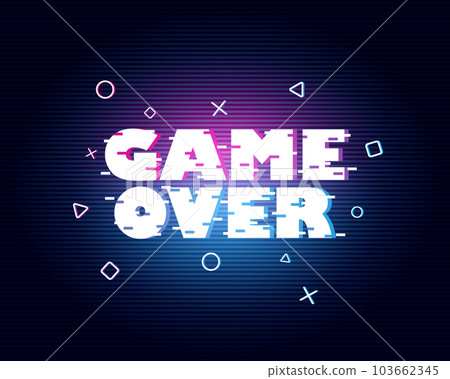 Game over fantastic computer background with glitch noise. Three color half-shifted letters effect. Pixel inscription. Game over fantastic computer background with glitch noise. Three color half-shifted letters effect. Pixel inscription. 103662345