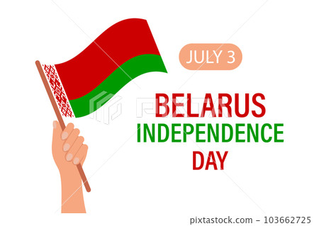 Independence Day of Belarus. Hand with the flag of Belarus. Belarus Independence Day banner. Illustration, banner, vector 103662725