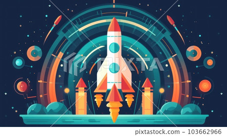 A rocket is flying through the air. Generative AI image. 103662966