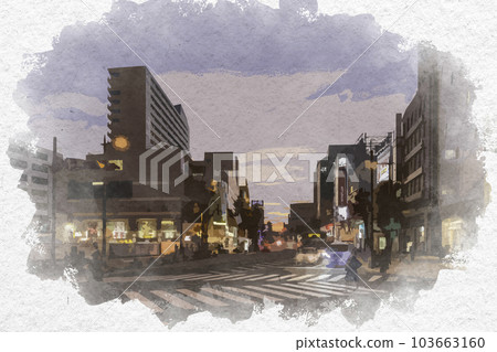 水彩風格濱松市地區 Kajicho 十字路口濱松市，靜岡縣 103663160