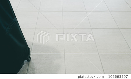 Carry bag/suitcase placed on white tile floor - image of travel/business trip 103663397