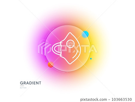 Medical mask N95 line icon. Gradient blur button with glassmorphism. Safety breathing respiratory mask sign. Coronavirus face protection symbol. Transparent glass design. Vector 103663530