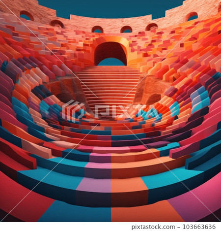 A 3d image of a colorful arena. Generative AI image. A 3d image of a colorful arena. Generative AI image. 103663636
