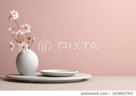 Composition of a ceramic vase with a bouquet of flowers. Stylish home decor. Modern interior design. Pastel colors Composition of a ceramic vase with a bouquet of flowers. Stylish home decor. Modern interior design. Pastel colors 103663765