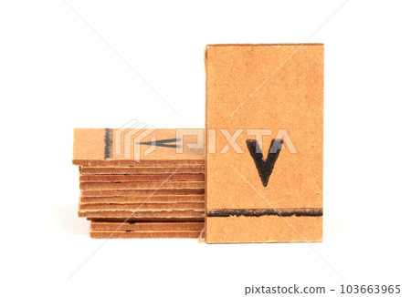 Stack of letters from a very old letterbox used to teach children - Letter v 103663965