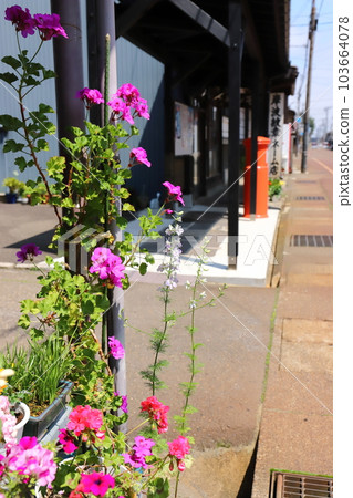 帶有圓形信箱的新潟上越城市風光(岸波家徽名店前) 帶有圓形信箱的新潟上越城市風光(岸波家徽名店前) 103664078