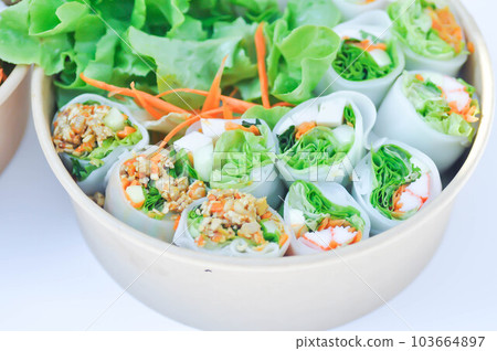 vegetable rolls or noodle rolls or rice noodle rolls or Vietnamese rolls 103664897