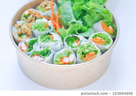 vegetable rolls or noodle rolls or rice noodle rolls or Vietnamese rolls 103664898
