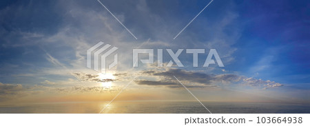 Sky, sun and cloud panoramic background. Sunset horizon landscape 103664938