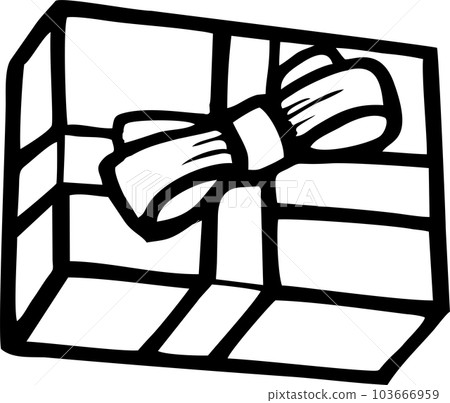 black graphic drawing gift box with bow no background, isolated element 103666959