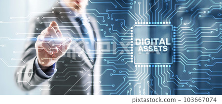Digital asset management, Document imaging. Businessman clicking on virtual screen. Enterprise content management Digital asset management, Document imaging. Businessman clicking on virtual screen. Enterprise content management 103667074