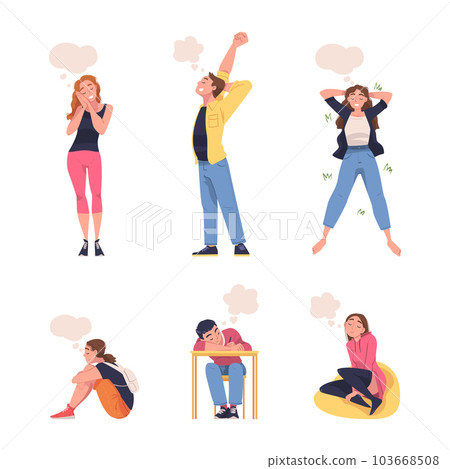 People Character Dreaming Imagining and Fantasizing Having Spontaneous Thought Vector Set People Character Dreaming Imagining and Fantasizing Having Spontaneous Thought Vector Set 103668508