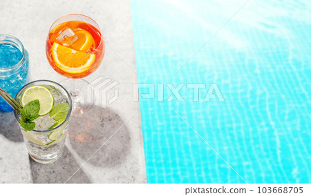 Refreshing cocktails by the pool on a sunny day 103668705