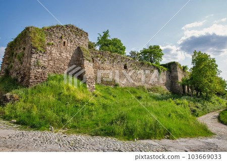 Old stone medieval walls in Kamianets-Podilskyi fortress, Ukraine. 103669033