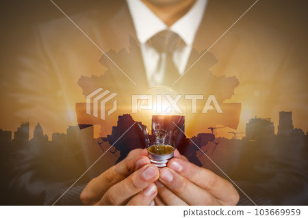Concept of idea in a whirlwind of the city life . 103669959