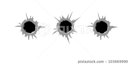 Bullet hole. Realistic metal bullet hole, damage effect. Vector Bullet hole. Realistic metal bullet hole, damage effect. Vector 103669990