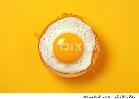 Delicious scrambled eggs in yellow background isolated top view 103670925
