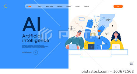Artificial intelligence illustration. Studies -modern flat vector concept illustration of a group of students in the class. AI metaphor, advantage, superiority and dominance concept 103671568