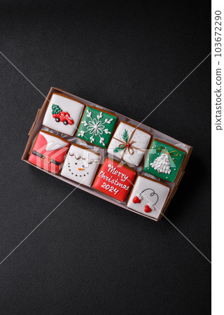 Beautiful colored Christmas gingerbread cookies for the design and decoration 103672290