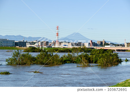 2019年東日本颱風泥濘的荒川和佐雨橋 103672691