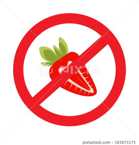 Abstract image of a red strawberry in trendy shades under a prohibition sign. Pointer. Vector. EPS Abstract image of a red strawberry in trendy shades under a prohibition sign. Pointer. Vector. EPS 103673175