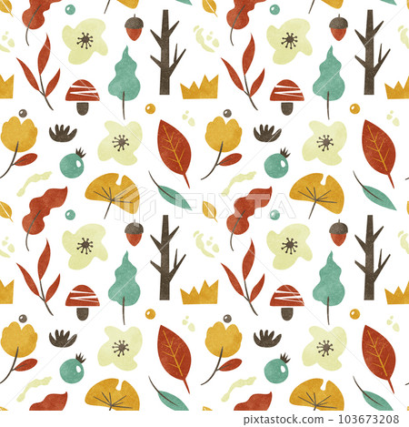 Autumn plant background pattern illustration (retro & watercolor) 103673208
