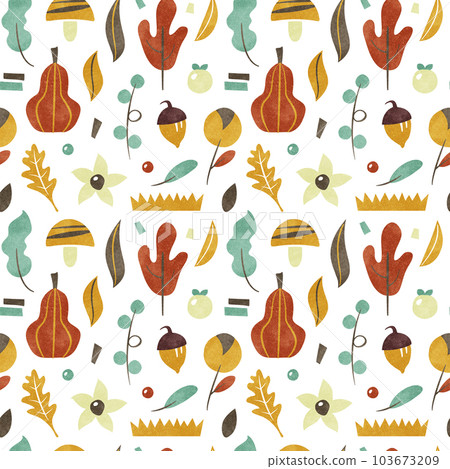 Autumn plant background pattern illustration (retro & watercolor) 103673209