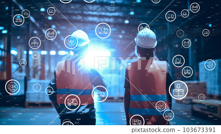 Efficient logistics processes in warehouses automated by AI, modernization of warehouses and logistics using the latest technology and artificial intelligence 103673391