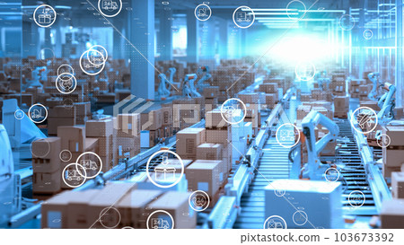 Efficient logistics processes in warehouses automated by AI, modernization of warehouses and logistics using the latest technology and artificial intelligence 103673392