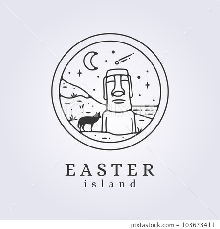 wolf in easter island line art vector illustration design, moai statue background template icon logo design 103673411