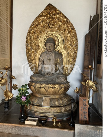 It is a golden Amida Nyorai statue in Asuka Temple, Asuka Temple, Nara Prefecture. 103674708