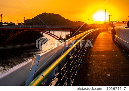 Sunset of Ushibuka Haiya Ohashi [Amagusa City, Kumamoto Prefecture Ushibuka] 103675547