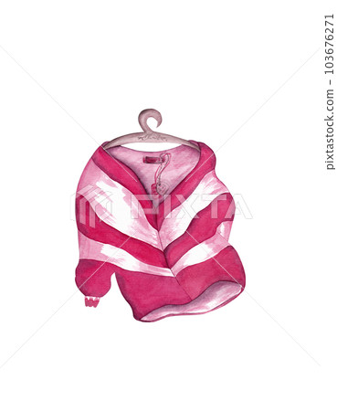 Pullover watercolor. Sport style. New pullover on a hanger with a label. Fashion illustration 103676271