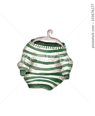 Sweater watercolor. Striped pattern. New sweater on a hanger. Fashion illustration Sweater watercolor. Striped pattern. New sweater on a hanger. Fashion illustration 103676277