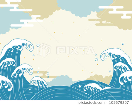 日本風格的波浪和雲背景框架 日本風格的波浪和雲背景框架 103679207