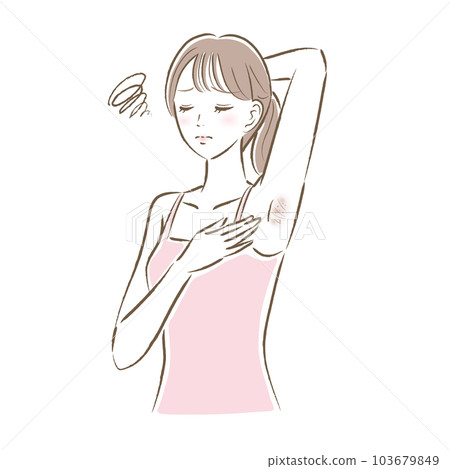 Illustration of a young woman suffering from dullness, wrinkles and pimples on her armpits Illustration of a young woman suffering from dullness, wrinkles and pimples on her armpits 103679849