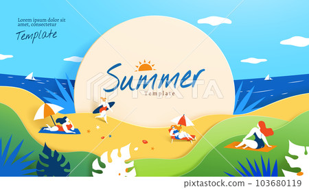 Paper art beach vacation template Paper art beach vacation template 103680119