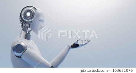 Android 在白光下盯著手掌/進化 AI/人工智能的概念圖 Android 在白光下盯著手掌/進化 AI/人工智能的概念圖 103681076