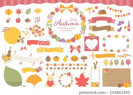 Autumn illustration and frame set / no text / treat, autumn leaves, thanksgiving, nature, decorative frame, headline, vector 103681845