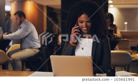 Corporate phone call, laptop or happy woman, agent or worker with online review, feedback and chat to contact. Coworking lounge, reading and night person, expert or financial advisor in consultation Corporate phone call, laptop or happy woman, agent or worker with online review, feedback and chat to contact. Coworking lounge, reading and night person, expert or financial advisor in consultation 103681991