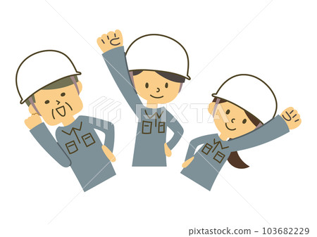 Illustration of a worker doing a guts pose Illustration of a worker doing a guts pose 103682229