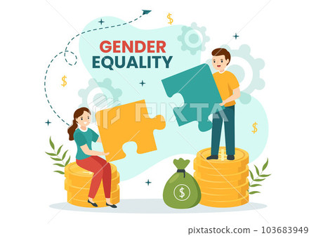 Gender Equality Vector Illustration with Men and Women Character on the Scales Showing Equal Balance and Same Opportunities in Hand Drawn Templates 103683949